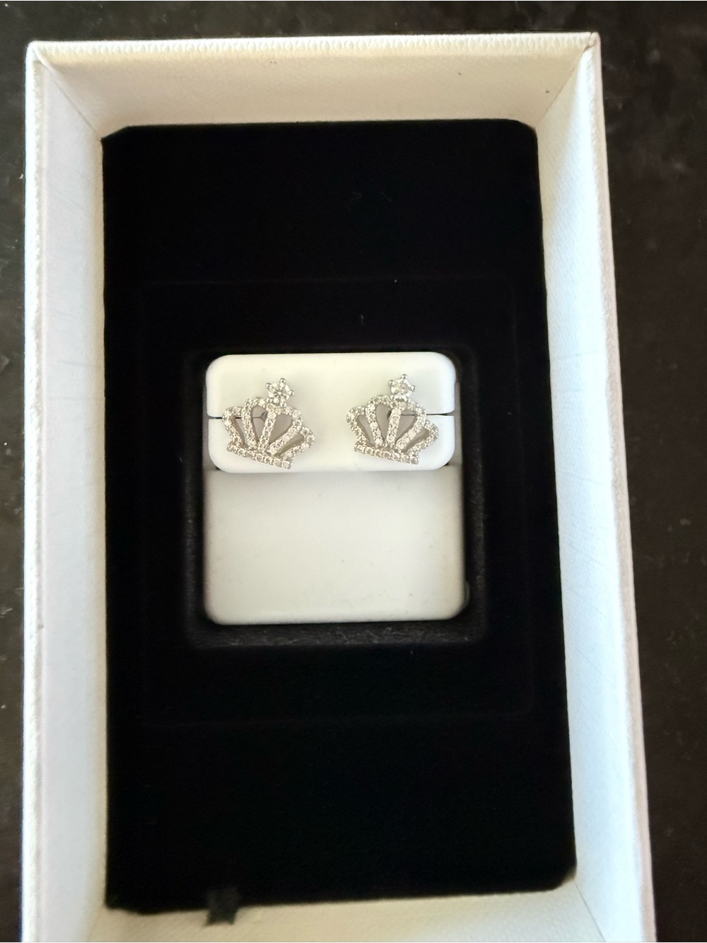 Crown Stud Earrings - Silver Crystal Accent - Women Jewelry